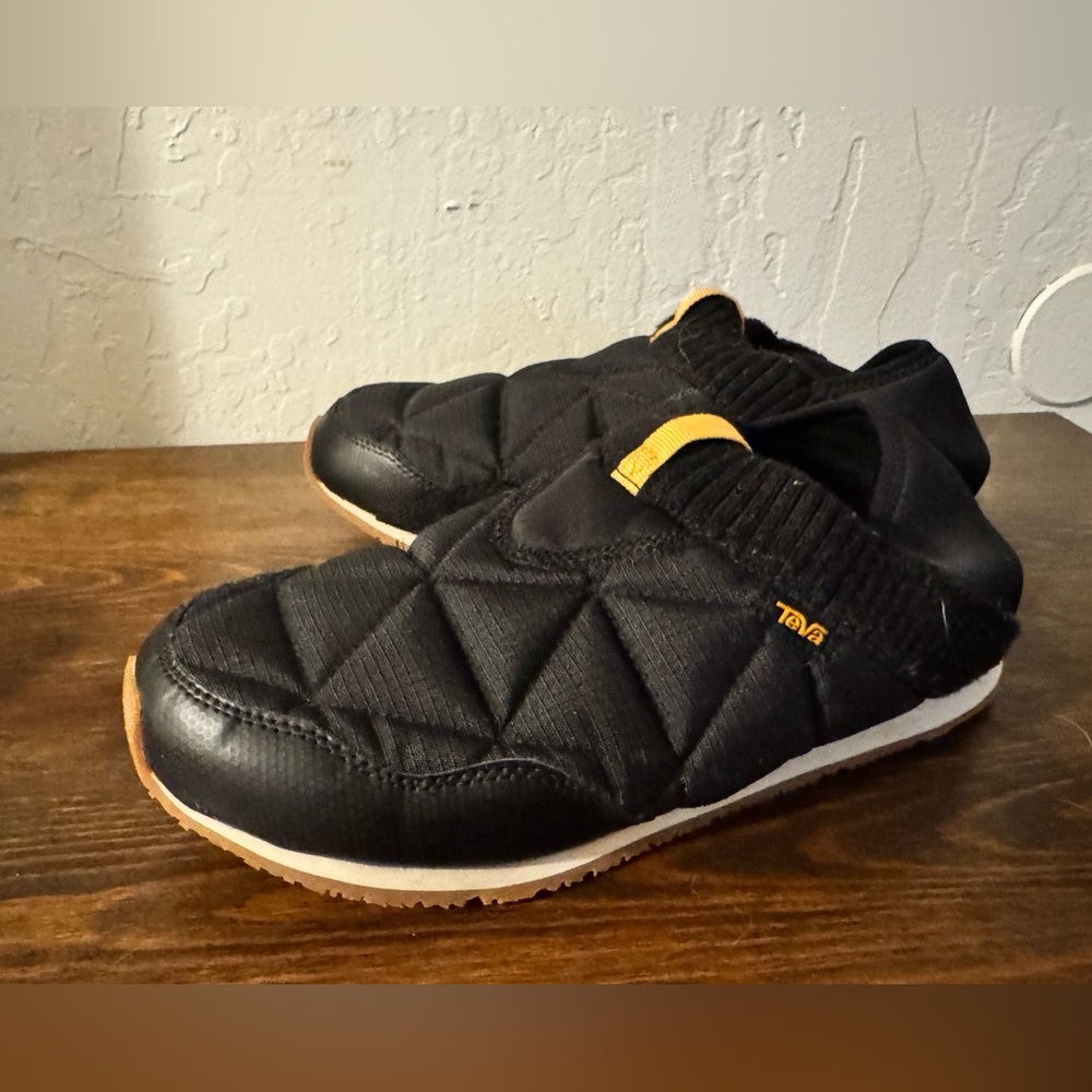 Teva Black Quilted Slip-On Shoes with Yellow Accents